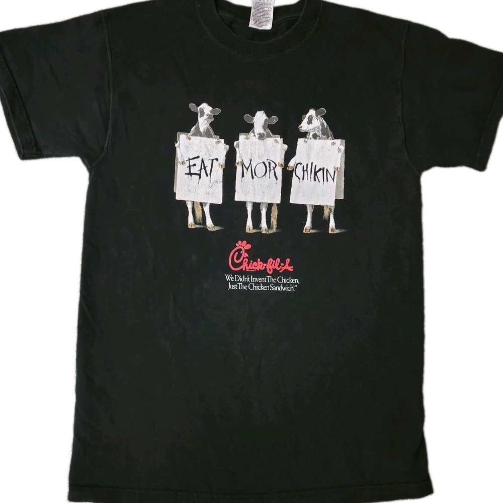 Vintage 90s Chick-Fil-A Cow Chicken T Shirt Size M Eat Mor Chikin Black